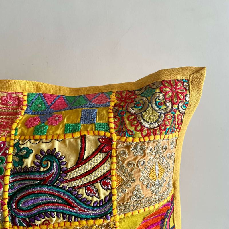 Yellow Patchwork Pillow Cover